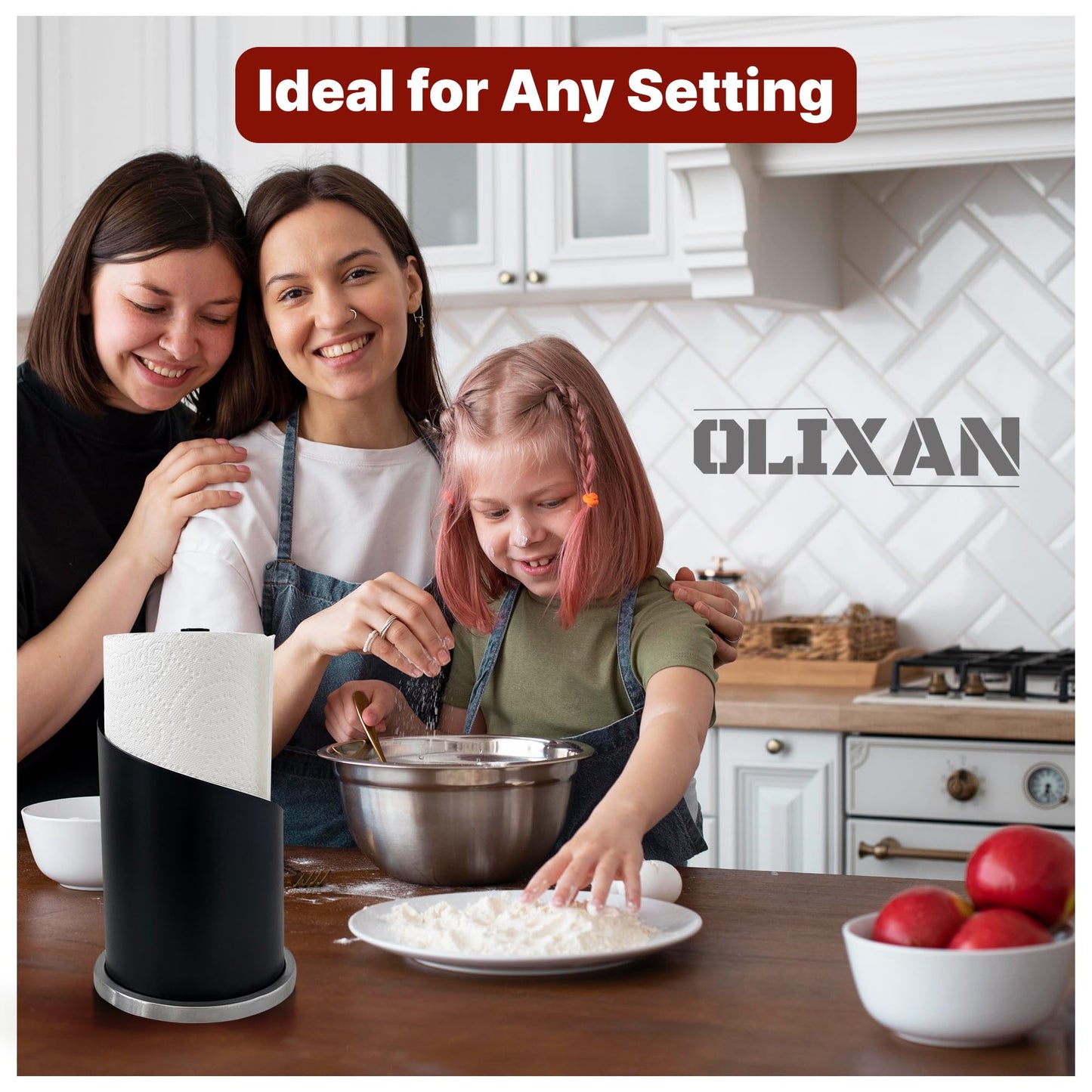 OLIXAN,Stainless Steel Paper Towel Holder Countertop, Modern Spiral Cover Design,Keep Paper Towel Clean,Weighted Base for Stability, Freestanding Easy One-Handed Operation for Kitchen Bathroom,Silver